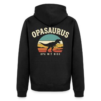 Opasaurus Opa mit Biss - Unisex Premium Bio Zip Hoodie - Schwarz - Hinten - Nico (187cm)