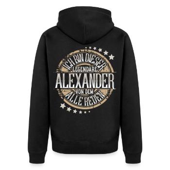 Alexander - Unisex Premium Bio Zip Hoodie - Schwarz - Hinten - Nico (187cm)