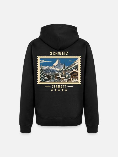 Schweiz Zermatt Winter Vintage Reisemarke - Unisex Premium Bio Zip Hoodie - Schwarz