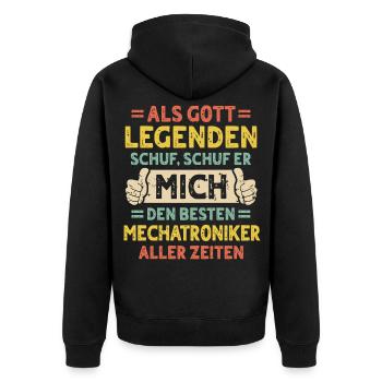Mechatroniker - Unisex Premium Bio Zip Hoodie - Schwarz - Hinten - Nico (187cm)