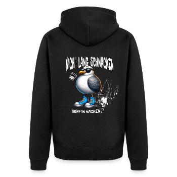 Nicht lang schnacken Kopp in Nacken - Unisex Premium Bio Zip Hoodie - Schwarz - Hinten - Nico (187cm)