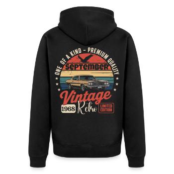 Geburtstag September 1968 Oldtimer - Unisex Premium Bio Zip Hoodie - Schwarz - Hinten - Nico (187cm)