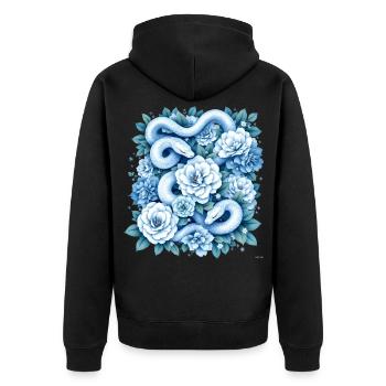Hellblaues Snakes Rosenbeet-Design. - Unisex Premium Bio Zip Hoodie - Schwarz - Hinten - Nico (187cm)