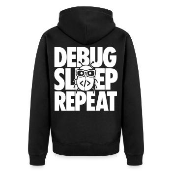 Debugging Programmierer Spruch für IT Nerds - Unisex Premium Bio Zip Hoodie - Schwarz - Hinten - Nico (187cm)