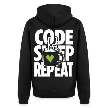 Pixelherz für Gamer und IT Nerds - Unisex Premium Bio Zip Hoodie - Schwarz - Hinten - Nico (187cm)