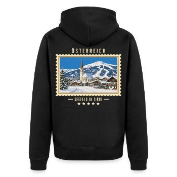 Österreich Seefeld in Tirol Winter Vintage Marke - Unisex Premium Bio Zip Hoodie - Schwarz - Hinten - Nico (187cm)