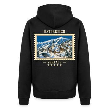 Österreich Serfaus Winter Vintage Reisemarke - Unisex Premium Bio Zip Hoodie - Schwarz - Hinten - Nico (187cm)