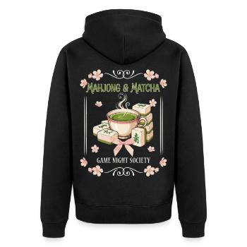 Mahjong & Matcha Nachtclub - Unisex Premium Bio Zip Hoodie - Schwarz - Hinten - Nico (187cm)