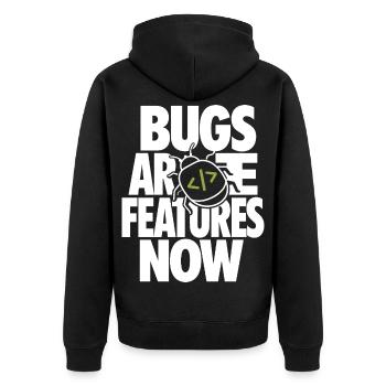 Bugs Are Features Now – Programmierer Humor - Unisex Premium Bio Zip Hoodie - Schwarz - Hinten - Nico (187cm)