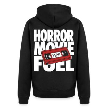 Horror Movie Fuel – VHS Retro Horror Motiv - Unisex Premium Bio Zip Hoodie - Schwarz - Hinten - Nico (187cm)