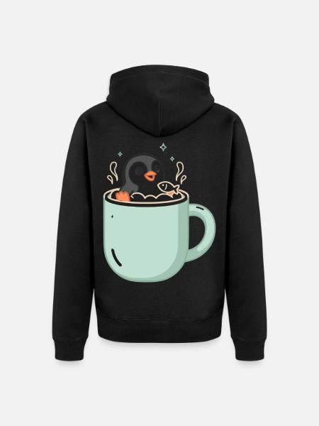 Pinguin In Tasse Mit Fischmotiv - Unisex Premium Bio Zip Hoodie - Schwarz