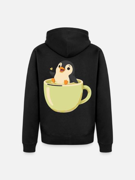 Niedlicher Pinguin In Einer Teetasse - Unisex Premium Bio Zip Hoodie - Schwarz
