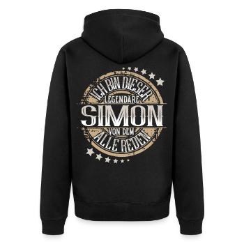Simon - Unisex Premium Bio Zip Hoodie - Schwarz - Hinten - Nico (187cm)