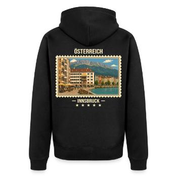 Österreich Innsbruck Vintage Reisemarke - Unisex Premium Bio Zip Hoodie - Schwarz - Hinten - Nico (187cm)