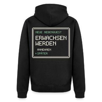 Neue Nebenquest Erwachsen werden - Pixel Retro - Unisex Premium Bio Zip Hoodie - Schwarz - Hinten - Nico (187cm)