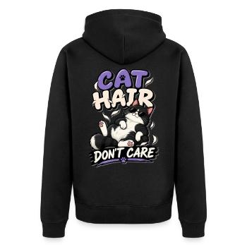 Katzenhaare kümmern sich nicht darum - Unisex Premium Bio Zip Hoodie - Schwarz - Hinten - Nico (187cm)