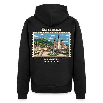 Österreich Mariazell Vintage Reisemarke - Unisex Premium Bio Zip Hoodie - Schwarz - Hinten - Nico (187cm)