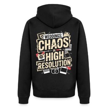 Weddings Chaos High Cameraman Wedding Photographer - Unisex Premium Bio Zip Hoodie - Schwarz - Hinten - Nico (187cm)