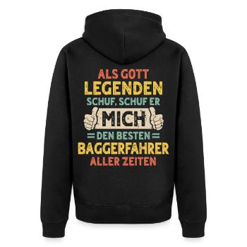 Baggerfahrer - Unisex Premium Bio Zip Hoodie - Schwarz - Hinten - Nico (187cm)