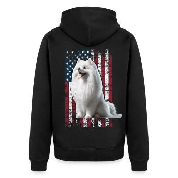 German Spitz US Spitz Zwergspitz - Unisex Premium Bio Zip Hoodie - Schwarz - Hinten - Nico (187cm)