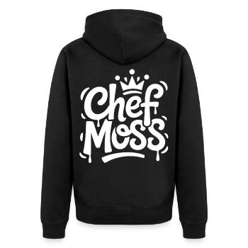 Chef Moss Kronen-Logo - Unisex Premium Bio Zip Hoodie - Schwarz - Hinten - Nico (187cm)