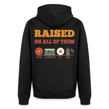 Ich bin mit allen Vintage-Modellen aufgewachsen - Unisex Premium Bio Zip Hoodie - Schwarz - Hinten - Nico (187cm)