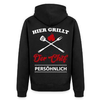 Grillchef Grillparty Grillfest BBQ Grillen Chef - Unisex Premium Bio Zip Hoodie - Schwarz - Hinten - Nico (187cm)