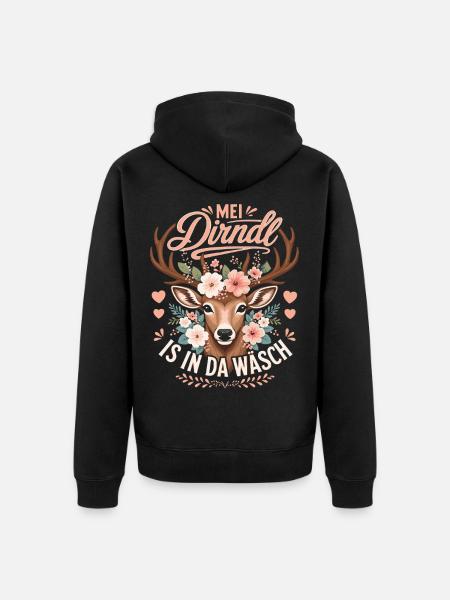 Mei Dirndl is in da Wäsch Trachten Ersatz - Unisex Premium Bio Zip Hoodie - Schwarz