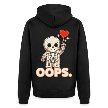 Skelettherzballon OOPS - Unisex Premium Bio Zip Hoodie - Schwarz - Hinten - Nico (187cm)