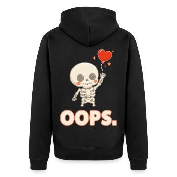 Herzballon-Skelett OOPS - Unisex Premium Bio Zip Hoodie - Schwarz - Hinten - Nico (187cm)