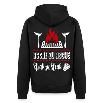 Asche zu Steak Grillsprüche BBQ Grillfest Schürze - Unisex Premium Bio Zip Hoodie - Schwarz - Hinten - Nico (187cm)
