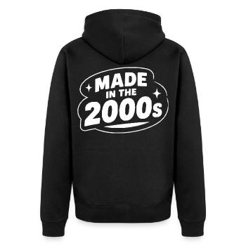 Made in the 2000s - Unisex Premium Bio Zip Hoodie - Schwarz - Hinten - Nico (187cm)