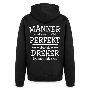 Dreher Männer - Unisex Premium Bio Zip Hoodie - Schwarz - Hinten - Nico (187cm)