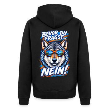 Loup à lunettes cool - Bevor du fragst... NEIN! - Unisex Premium Bio Zip Hoodie - Schwarz - Hinten - Nico (187cm)