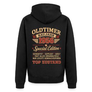 70 Geburtstag Oldtimer Baujahr 1956  - Unisex Premium Bio Zip Hoodie - Schwarz - Hinten - Nico (187cm)