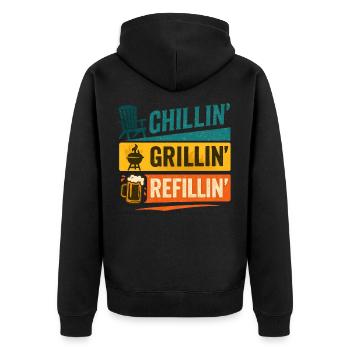 Chill Grill Refill Grillen Bier Design - Unisex Premium Bio Zip Hoodie - Schwarz - Hinten - Nico (187cm)