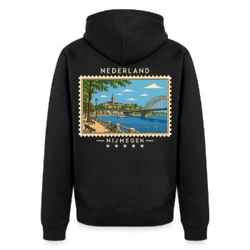 Nederland Nijmegen Vintage Reisem - Unisex Premium Bio Zip Hoodie - Schwarz - Hinten - Nico (187cm)