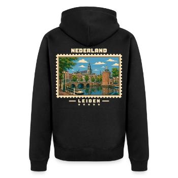 Nederland Leiden Vintage Reisemarke - Unisex Premium Bio Zip Hoodie - Schwarz - Hinten - Nico (187cm)