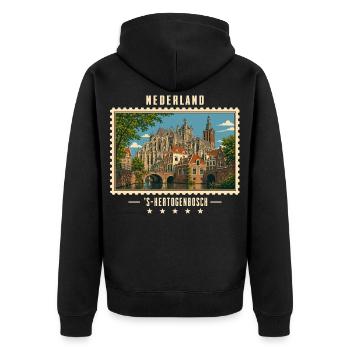 Nederland 's-Hertogenbosch Vintage Reisemarke - Unisex Premium Bio Zip Hoodie - Schwarz - Hinten - Nico (187cm)