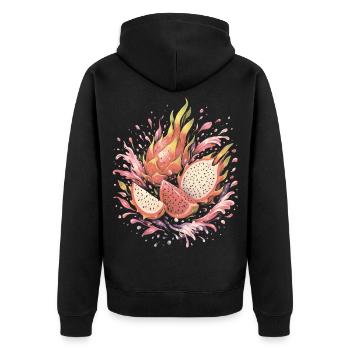 Pitaya Exotische Drachenfrucht-Spritzkunst - Unisex Premium Bio Zip Hoodie - Schwarz - Hinten - Nico (187cm)