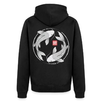 Koi Fish Kanji Japanese Streetwear - Unisex Premium Bio Zip Hoodie - Schwarz - Hinten - Nico (187cm)