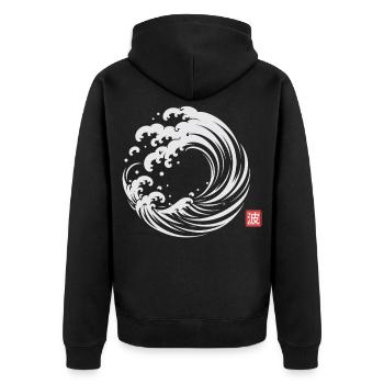 Great Wave Japanese Minimal Art - Unisex Premium Bio Zip Hoodie - Schwarz - Hinten - Nico (187cm)