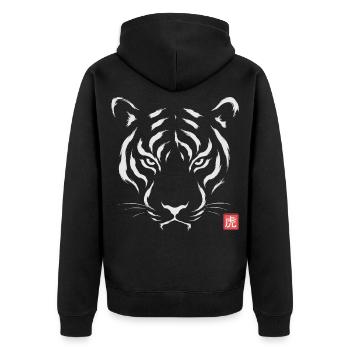 Japanese Tiger Minimal Art Japan Culture - Unisex Premium Bio Zip Hoodie - Schwarz - Hinten - Nico (187cm)