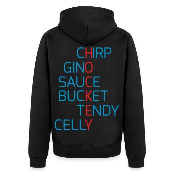 hockey_talk_red_blue - Unisex Premium Bio Zip Hoodie - Schwarz - Hinten - Nico (187cm)