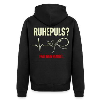 Ruhepuls Headset Leitstelle - Unisex Premium Bio Zip Hoodie - Schwarz - Hinten - Nico (187cm)