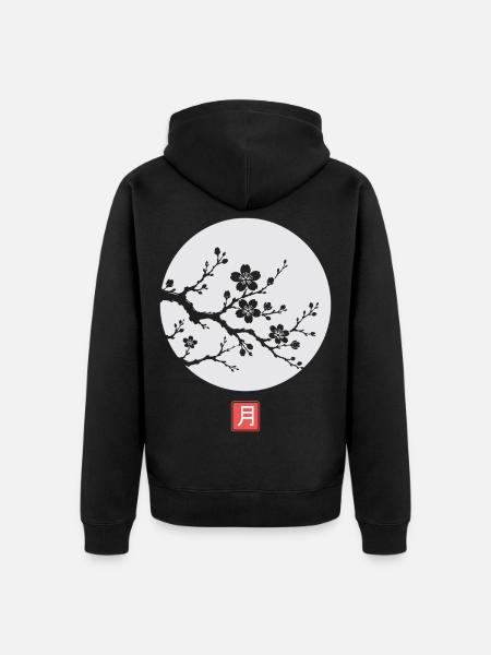 Japanese Sakura Moon Kanji - Unisex Premium Bio Zip Hoodie - Schwarz