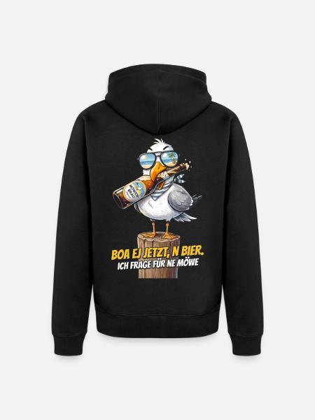 Möwe Bier Spruch Strand - Unisex Premium Bio Zip Hoodie - Schwarz