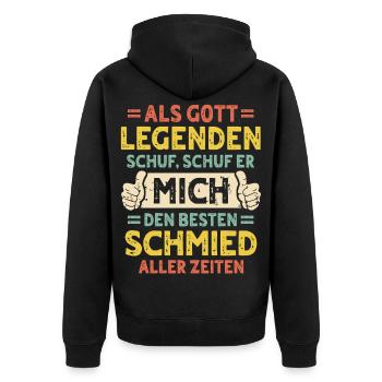 Schmied - Unisex Premium Bio Zip Hoodie - Schwarz - Hinten - Nico (187cm)