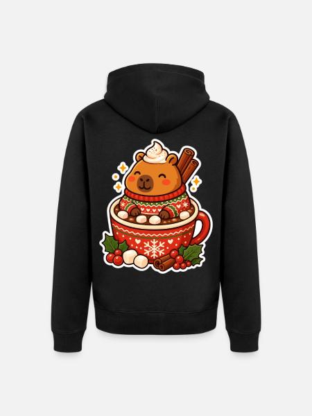 Capybara Weihnachten cozy Motiv - Unisex Premium Bio Zip Hoodie - Schwarz