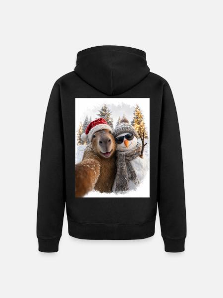 Capybara Weihnachten Winterfreunde - Unisex Premium Bio Zip Hoodie - Schwarz